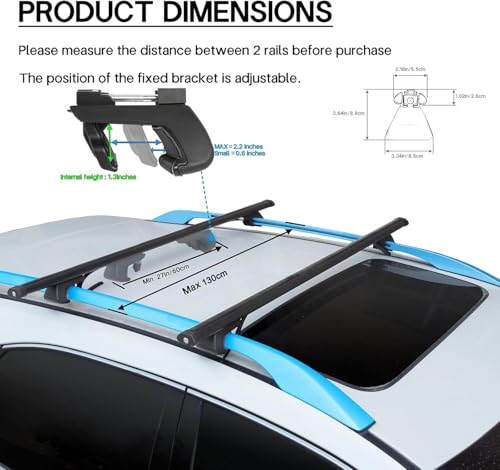 GOGOBAO Car Roof Rack Cross Bars 135cm, Universal Adjustable Aluminum Roof Rails with 220lbs Load Capacity, Fits Most Vehicles with Existing Raised Side Rails with Gap (Fit With Raised Rails Car)