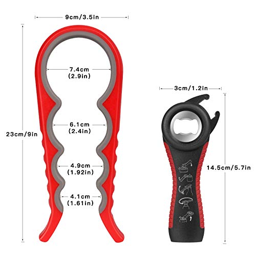 2 Stuck Flaschenöffner, Dosenöffner, Deckelöffner, Maexus 5-in-1 Flaschenöffner & 4-in-1 Dosenöffner, Rutschfest Glasöffner Flaschenöffner für Senioren Arthritis, Rot