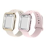 RUOQINI Smartwatch Band with Case Compatiable for Apple Watch Band, Silicone Sport Band and TPU Case for Series 4/3/2/1,Stone/Pink Sand in 42SM Size