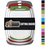Gorilla Grip Original Oversized Cutting Board, 3 Piece, BPA Free, Dishwasher Safe, Juice Grooves, Larger Thicker Boards, Easy Grip Handle, Non Porous, Extra Large, Set of 3, Gray, Red, Green