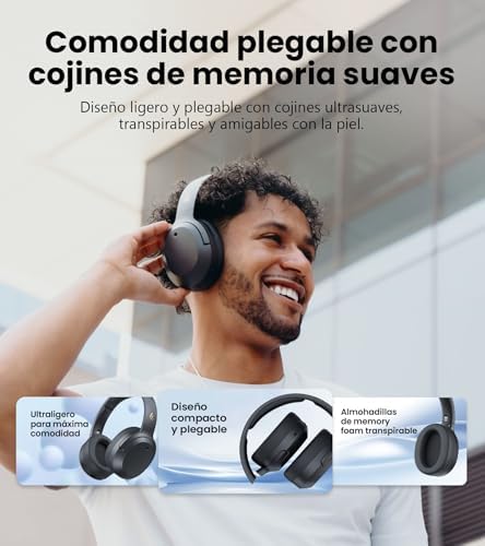 W820NB Plus Gen 2 Auriculares inalámbricos con cancelación de Ruido sobre el oído, -49 dB ANC, Audio de Alta resolución LDAC, Tiempo de reproducción 88H, Sonido Espacial - Gris Oscuro
