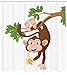Ambesonne Cartoon Shower Curtain, Funny Monkey Hanging from Tree and Holding Banana Jungle Animals Theme Print, Cloth Fabric Bathroom Decor Set with Hooks, 69