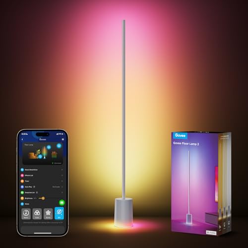 Govee RGBIC Floor Lamp, LED Lights Compatible with Alexa and Matter, 152 cm Dimmable Lights with Remote Control and APP, Sync Music, 82 Scene Modes, Bedside Lamp, Bedroom and Living Room, Grey