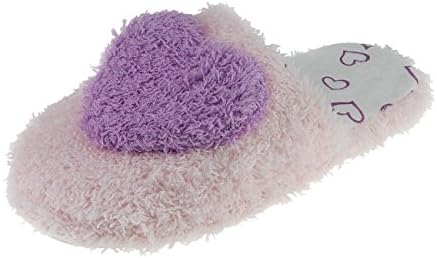 Ladies Teen Girls Winter Warm Cozy Coral Fleece Slippers Mules Lovely Heart Design Comfort Antiskid Slip-On House Home Indoor Slippers Footwear Shoes, Great