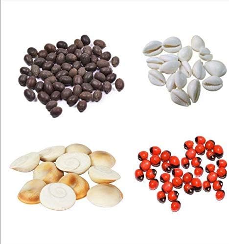 Spacetouch Combo of Red Gunja/Chirmi Beads, Kamal Gatte and White Kauri/Kaudi and Gomti Chakra, 11-Piece Each