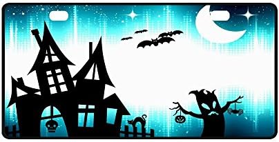 Happy Halloween Haunted House Hanging Bats Strong And Durable Aluminum Car Metal License Plate Frame for Women/Men Two Holes Tag 11.8" X 6.1"