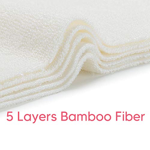 Damero 5-Layer Bamboo Reusable Diapers Baby Inserts, 4PCS Cloth Diaper Inserts with an Extra Storage Bag