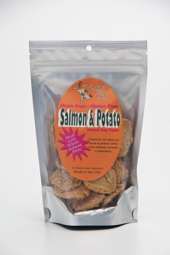 Chasing Our Tails Salmon and Potato Grain Free All Natural Dog Treats Formulated with 35% Real Meat. Handmade with Fresh Local and Organic Ingredients