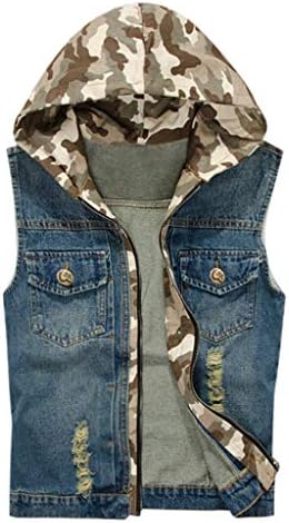 DIOMOR Men's Denim Vest Shirts Casual Cowboy Jacket in Shoulder Blouse Sleeveless Hoodie Sweatshirt Tops