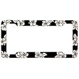 Black Hawaiian Hawaii Aloha Print with White Hibiscus Flowers Wild Series Car Truck SUV Plastic License Plate Frame