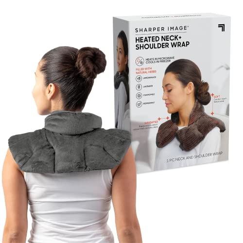 Heated Neck & Shoulder Wrap by Sharper Image Microwavable Warm & Cooling Plush Pad with