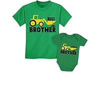 Big Brother Little Brother Shirts Gift for Tractor Loving Boys Siblings Set Baby Green/Kids Green Baby Newborn/Kids 3T