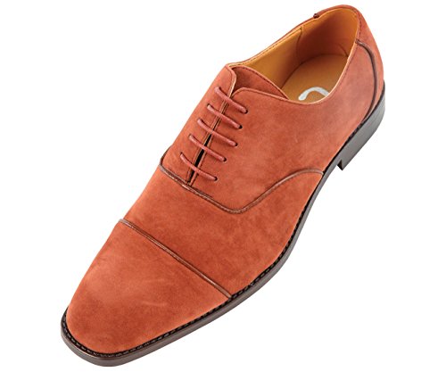 Sio Mens Cognac Classic Cap Toe Oxford Dress Shoe in Faux Suede with Piping Detail: Style Benet -215 15 D (M) US