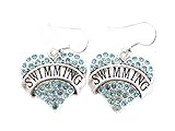 Swimming Silver Plated Blue Crystal Heart Hook Earrings Jewelry Swimmer Swim