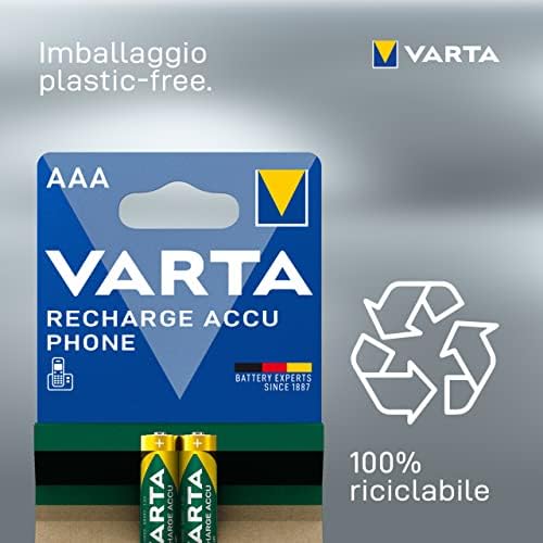 Pile AAA, ricaricabili, confezione da 4, Recharge Accu Phone, batteria ricaricabile, 800 mAh Ni-MH, pronte all'uso, adatte per telefoni cordless