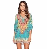 Women Chiffon Dress, Misaky Ladies 3/4 Sleeves Vintage Print Loose Dress