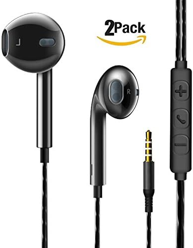 Headphones/ Earbuds/ Earphones with Microphone and Volume Control, Monez Earbuds with Remote and Mic for iPhone 6s 6 5c 5 4s iPad air mini 1 2 3 4 iPod 5 6 （2 Pack）
