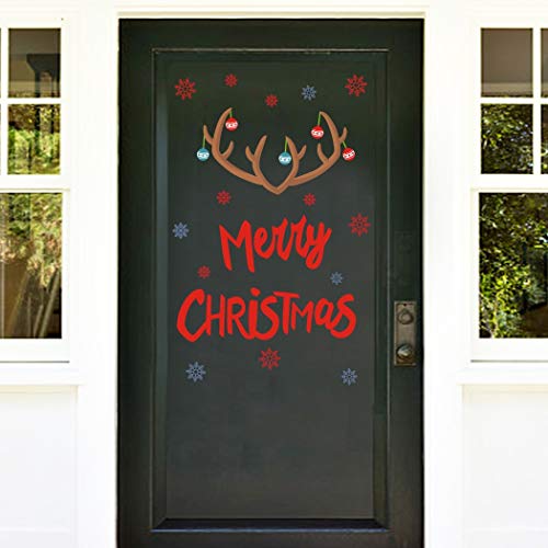 Merry Christmas Quote Wall Decals(22 Decals), Snowflake Winter Stickers, Antler Small Bell Wall Art for Xmas Party Supplies Window Clings Nursery Decor