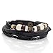 Urban Jewelry Vintage Earth Brown and Blond Beaded Bracelet - Black Genuine Leather Snap Resizable Cuff Bracelet (8.5