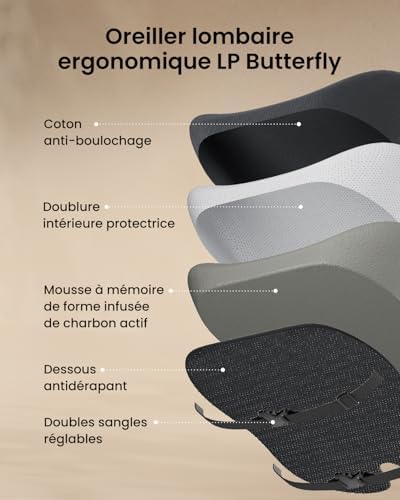 Coussin de Dossier Ergonomique en Mousse à mémoire de Forme, Coussin Lombaire pour Chaise de Bureau, siège Auto et Chaise de Bureau, Coussin Lombaire Respirant, Noir