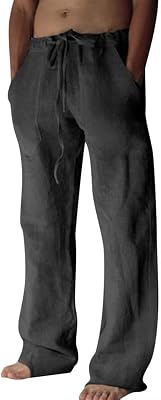Pantalones de Lino para Hombre Algodón Verano con Bolsillos Cordó