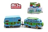 NEW 1:64 GREENLIGHT HITCH & TOW CLUB V-DUB COLLECTION - GREEN BLUE VOLKSWAGEN SAMBA BUS & 1959 SIESTA TRAVEL TRAILER Diecast Model Car By Greenlight