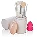 Professional Makeup Brush Set with Stippling Kabuki Foundation and Contour, Blush/Powder, Eyeashadow, Crease Blending, Eyeliner & Brow and Lip Brushes, 9 Pcs, Real & Synthetic Hair, Sponge Travel Case