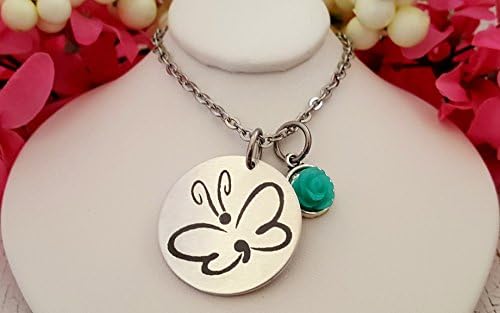 Semi Colon Butterfly Engraved Necklace | Use you own custom wording on back | Choice of Crystal Charm | Semi Colon Project | Engraved Jewelry