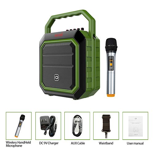 Portable PA System Karaoke Machine Microphone and Speaker System Wireless Bluetooth Microphone Microfono Kids Karaoke Block Rocker for Party Outdoor Live Performance Teaching Green 30W