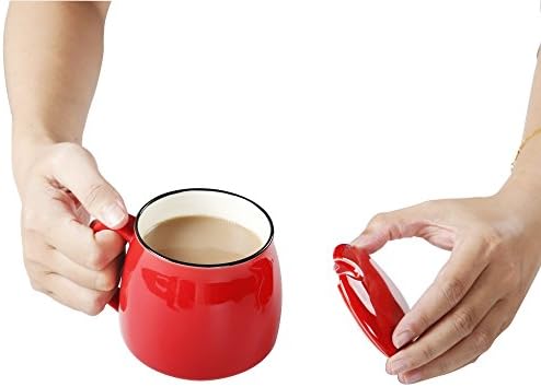 Coffee Cup Ceramic Travel Mug with Lid, 12 oz (Red)