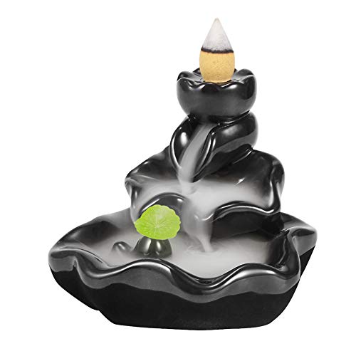 Waterfall Incense Holder,Ceramic Lotus Cone Stick Incense Burner,Backflow Burner Handcraft Gift Home Decor with 30 Free Cones Set