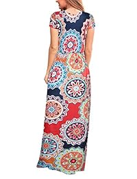 Vestido largo con bolsillos para mujer, informal, de verano, con estampado floral, manga corta, suelto