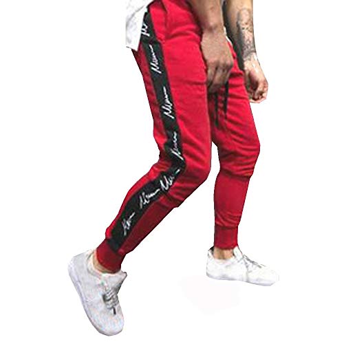 WUAI Mens Active Athletic Pants Jogger Pants Biker Slim Fit Elastic Drawstring Sweatpants Casual Running Trousers(Black,US Size XL = Tag 2XL)