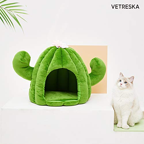 VETRESKA Cat Caves for Indoor Cats Cozy Cave Dog Bed Cat Cactus Bed with Removable Washable Cushioned Pillow Green