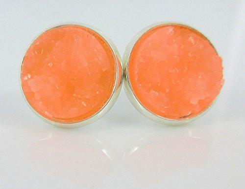 Silver-tone Apricot Faux Druzy Stone Stud Earrings 12mm