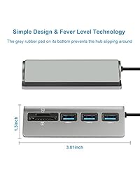 Hub USB, 2.0 Hub de 3 puertos de aluminio con 2 ranuras lector de tarjetas Combo SuperSpeed para iMac, MacBook Air, MacBook Pro, MacBook, Mac Mini, PCs y portátiles color blanco...