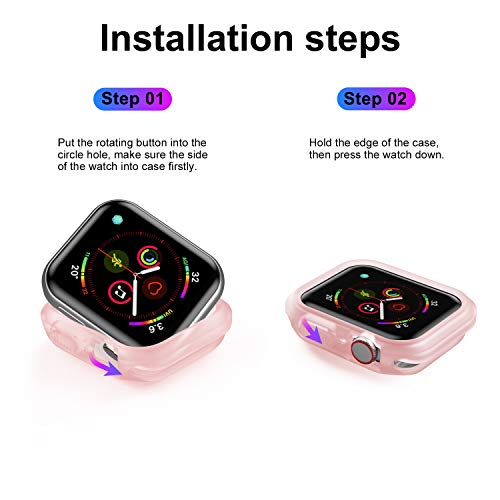 Compatible Apple Watch Case Series 4 Series 5 44mm [2 Packs] TPU Protective iwatch Case, Translucent & Clear-Pink - Thumbnail 4