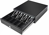 Epsilont Mini Cash Drawer Powder-Coated Steel with Roller Bearings 4 Bills 5 Coins with Double Media Slot 13" by 13" (Black)