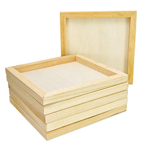 AQUEENLY 6 Pcs 8'' x 8'' Unfinished Wood Cradled Painting Panel Boards for Arts & Craft - Wooden Canvas Panels