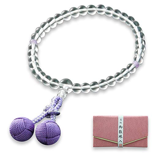 京仏壇はやし 数珠 女性用 正絹 くみひも梵天房 本水晶 ２天 藤雲石 【 数珠袋セット 】 W-003 京都 念珠 すべての宗派でお使いいただけます商品画像