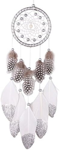 Aplus SHOP White Dream Catcher Large Handmade Circular Knitting Net Hanging Feathers Beads Ornaments for Girls Boys Bedroom Living Room Garden Wall Decoration Accessories