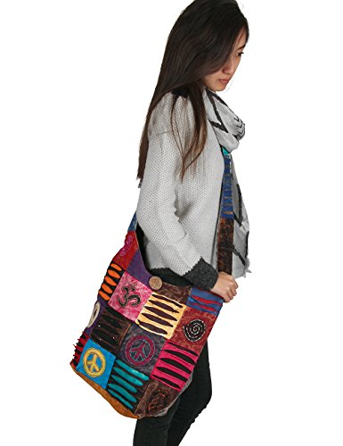 Blue Red Hobo Cotton Sling Cross Body Messenger Shoulder Bag Hippie Boho Bohemian Light Roomy Spacious