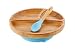 Avanchy - Toddler Feeding Plate and Spoon Set, Divided Bamboo Plate with Stay Put Suction Ring, 8.5" &times; 7.5" &times; 2.5" Plate Size - Blue primary