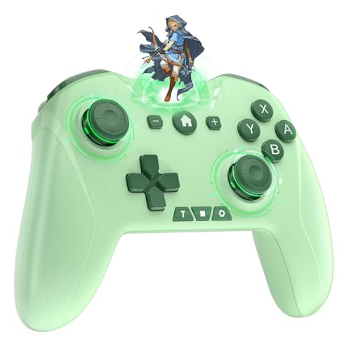 Switch Controller for Nintendo Switch/OLED,Hall Effect One-Piece Joypad with Turbo/4 Looping Macro Buttons/Wake Up/9 colors RGB,Includes 4 game card slots wireless handheld controller (Green)