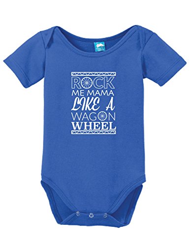 ROCK ME MAMA LIKE A WAGON WHEEL Printed Infant Bodysuit Baby Romper Royal 0-3 M...