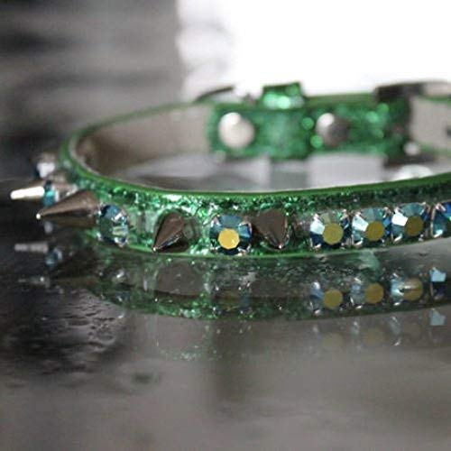 Cat Collars, Emerald Green Rhinestone and Spiked Collar