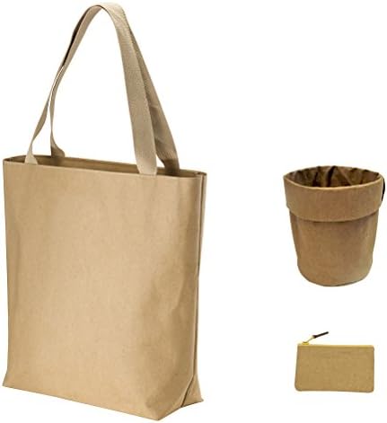 Shopping Grocery Shoulder Hand Bag & Organizer & Coin Wallet Washable Kraft Paper 3PCS Assortment ECO