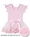 RuffleButts® Girls Short Sleeve Pink and White Tutu Leotard - 12-24m