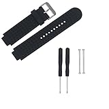 V.one Garmin Forerunner 220 / 230 / 235 / 620 / 630 / 735xt / Approach S6 / Approach S20 Silicone Replacement Band with Polished Stainless Steel Buckle and Replacement Screws Accessory (Black)