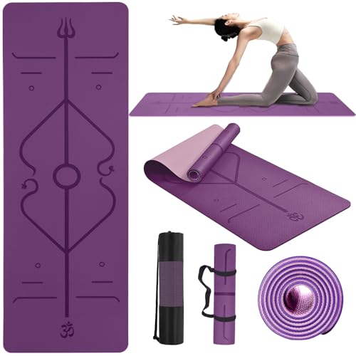 GALASALA Tapete para Ejercicio Antideslizante, Tapete Yoga Grueso de 6mm de PET, Tapete de Yoga de TPE Dos Colores, Yoga Mat Adecuada para Yoga, Pilates, Meditación, Ejercicio, 183x61x0.6cm